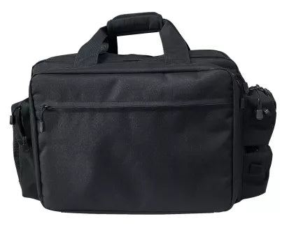 Zwarte security tas met laptopvak en meerdere buitenzakken