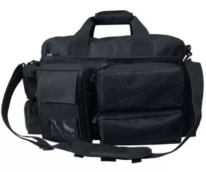 Zwarte security tas met laptopvak en meerdere buitenzakken
